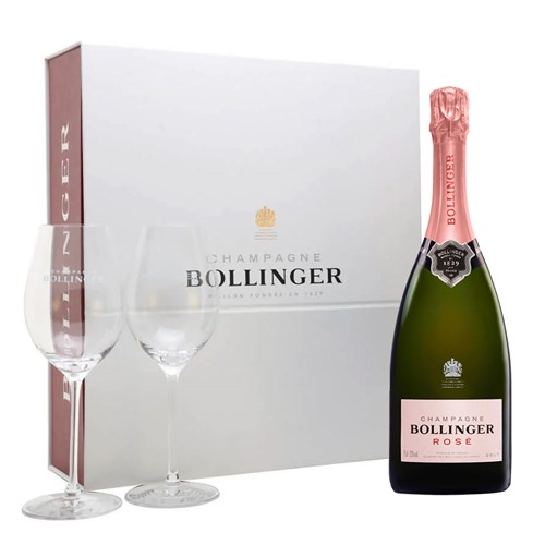 Buy And Send  Bollinger Rose Champagne And 2 branded Glasses Champagne Gift set  Gift Online